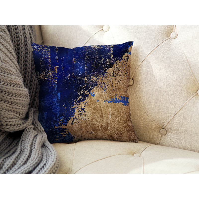 Coussin intérieur / extérieur Lincolnwood, 19 po x l 19 po, Bleu marine/doré
