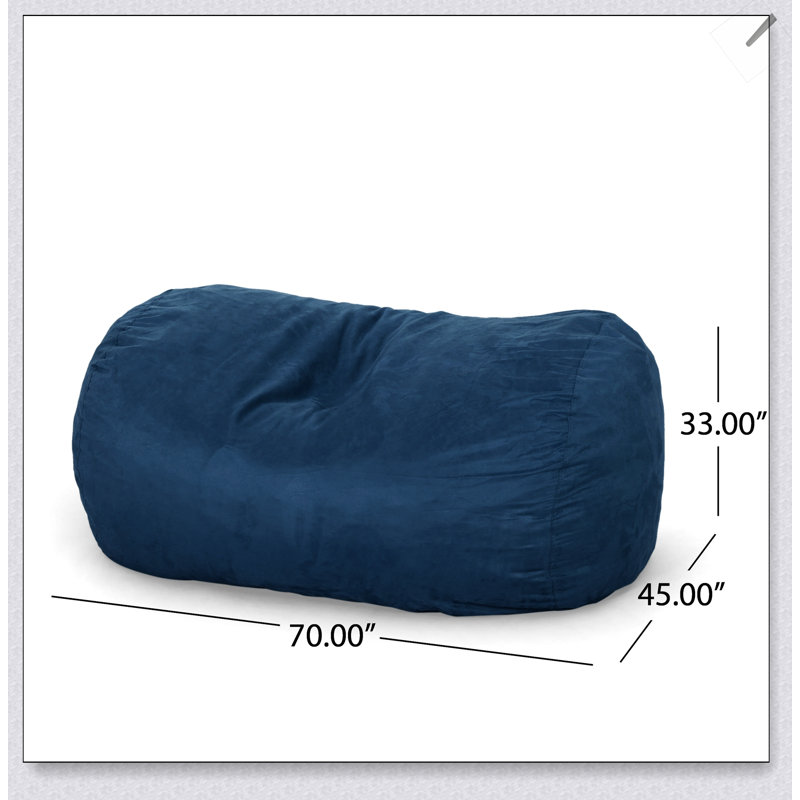 Fauteuil à billes cylindrique en suède bleu minuit de 6,5 pieds, doux et élégant pour les espaces de vie modernes