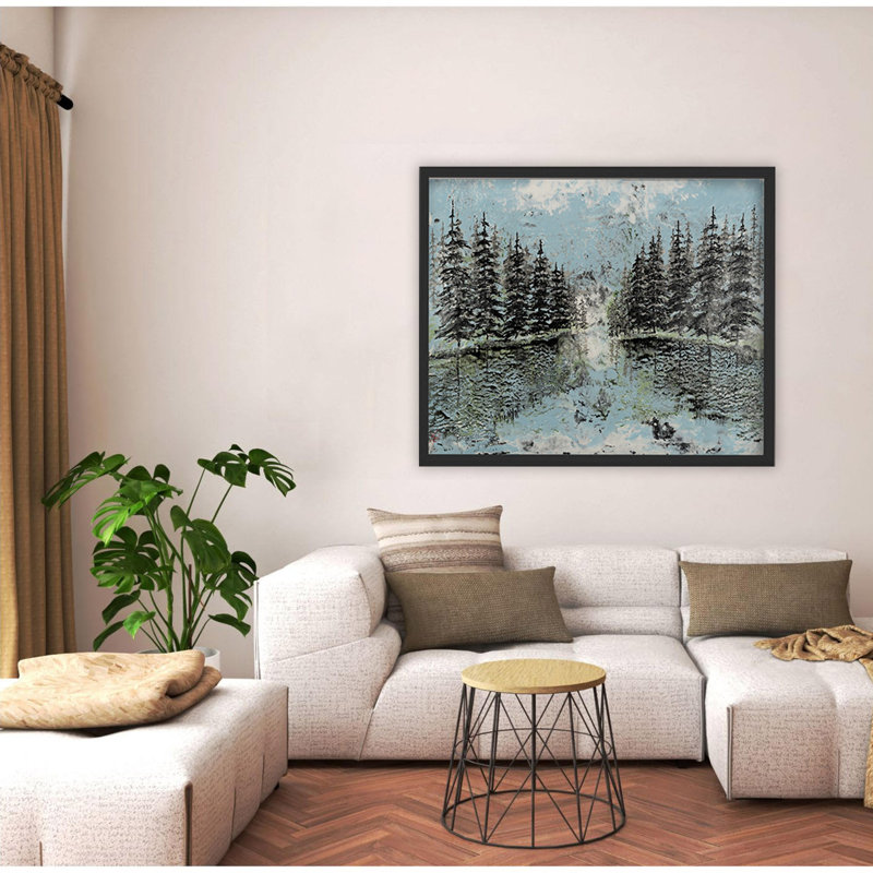 Nature Inspired "Evergreen Reflection" Canvas Wall Art By Karen Biery, 12" H x 16" W, Black Floater Framed Canvas