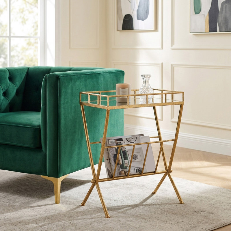 Quinlynn Metal and Glass Two-Tier Bar Cart with Decorative Frame for Stylish Serving and Storage