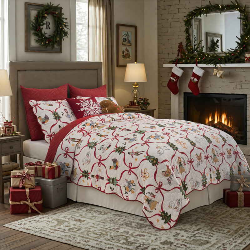Ensemble de courtepointe multicolore « 12 jours de Noël » de Greenland Home Fashions – Twin/XL, 2 pièces