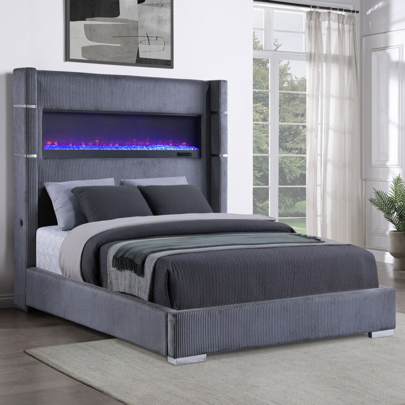Grand lit tapissier gris Haven, Gris, Grand lit