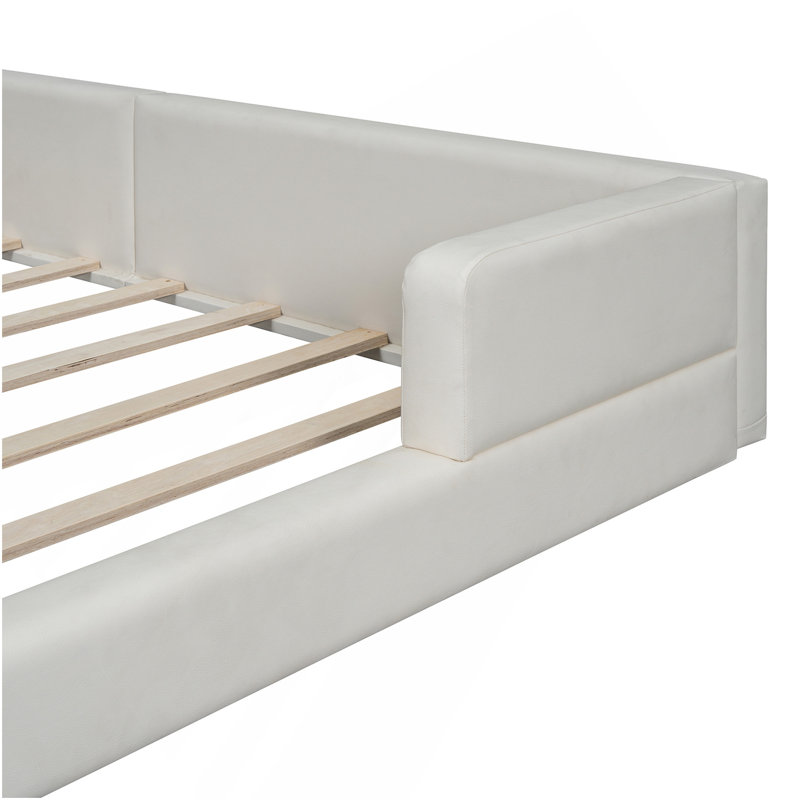 Grand lit plateforme tapissier avec 2 lampes de lecture, blanc