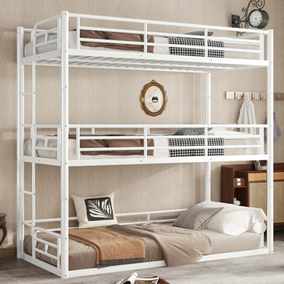 Space-Saving Triple Bunk Bed with Heavy-Duty Frame and Safety Guardrails