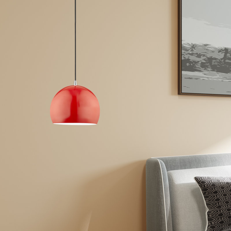 Luminaire suspendu en forme de dôme à 1 lumière Schultz, Rouge luisant