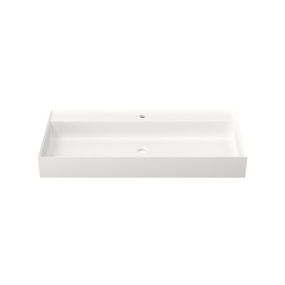 Solid Surface Vanity Basin In Stone Resin, Matte White, 18.5 Wide, 39 Deep, 4.65 High, 43.16 Lb, To Degradation, Easy Maintenance, Suitable For Transitional Bathrooms Bathroom Sink Designed