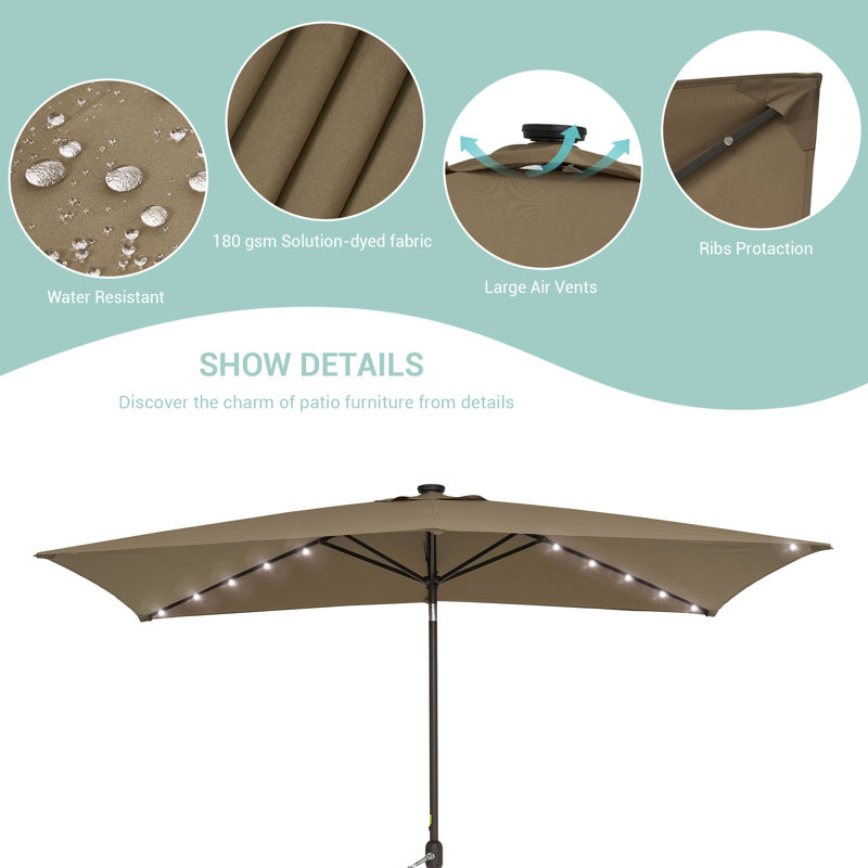 Parasol de marché rectangulaire 10 pi x 6,5 pi Lunsford, Taupe foncé