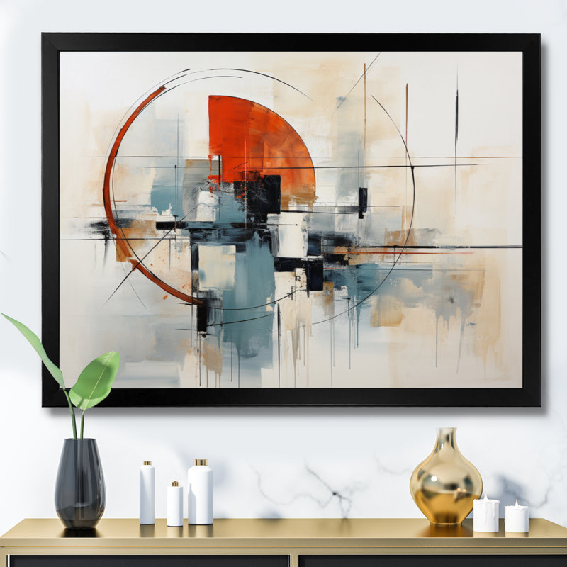 «Colorful Mid Century Abstract Elegance II - Abstract Midcentury», reproduction d'art sur toile encadrée, Cadre simple noir
