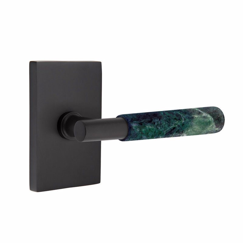 Ensemble de leviers d'intimité Emtek Select, moderne Rosette, tige en T, CF, Poignée plate en marbre noir / vert