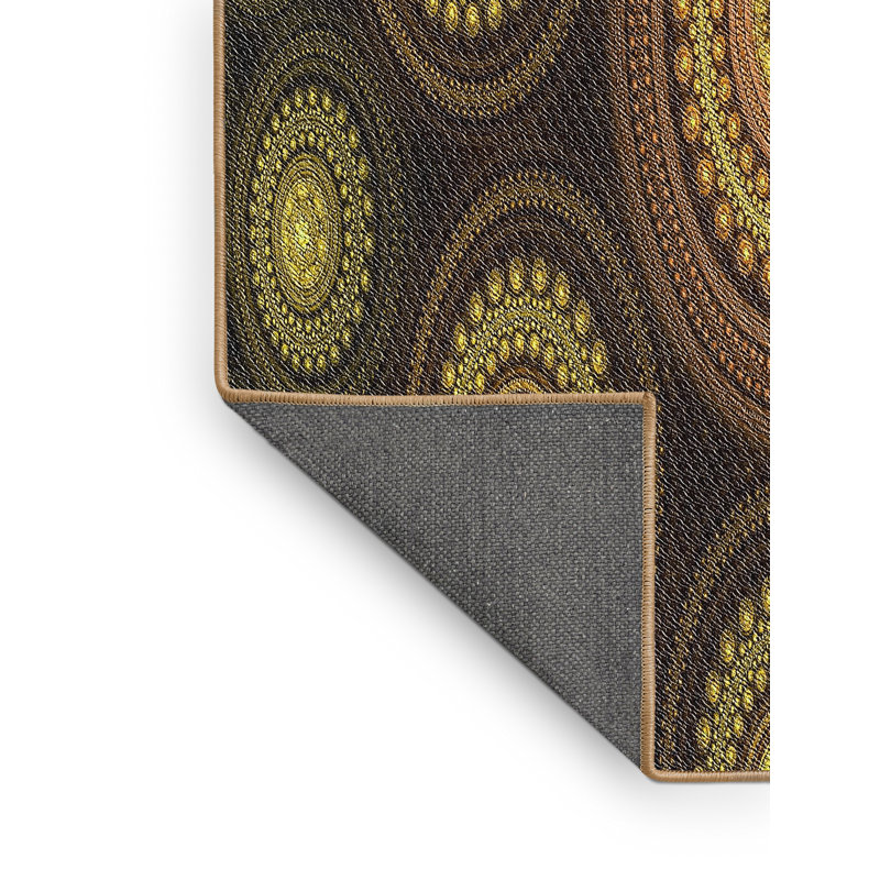 Tapis jaune/brun tissé à la machine, Rectangle 5 pi x 8 pi