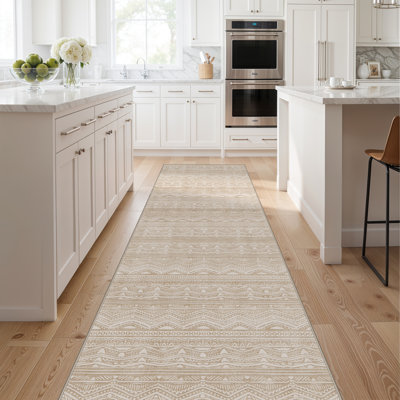 Rug Runners Washable - Moroccan Hallway Runner Rug Non Slip Kitchen Runner Low Pile Soft Indoor Floor Mat Front Door for Bedroom Entryway Laundry Beige