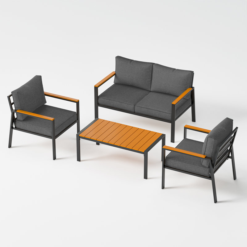 Ensemble de conversation pour l'extérieur 4 pièces, coussins en tissu d'oléfine, sièges d'extérieur modernes pour la cour arrière