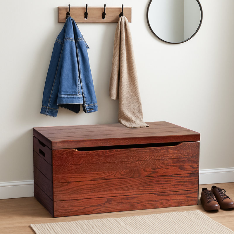 Palmer Oak Blanket Chest, Washington Cherry Stain, 30 Inches, Oak Wood/Wa. Cherry Stain