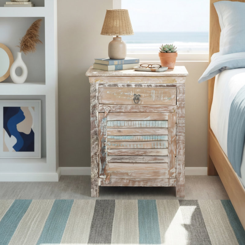 Eggleton 24'' W Solid Wood Nightstand, Right, Off White