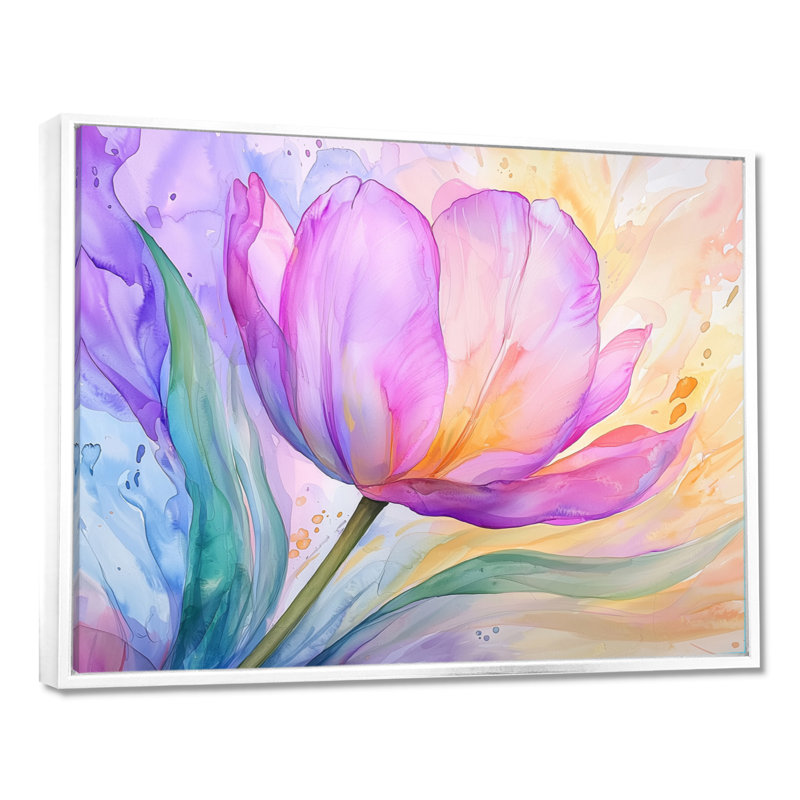 Fleur d'été de tulipe mauve IV - décoration murale tulipe, H 16 po x l 32 po, Blanc