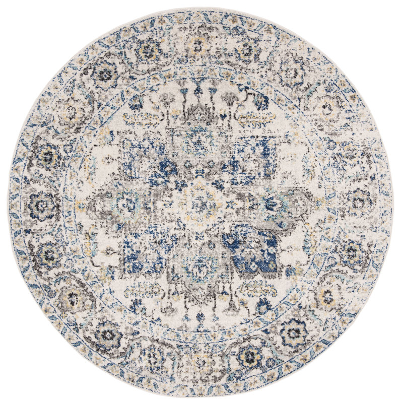 Christa Oriental Gray/Ivory Area Rug, Round 9'