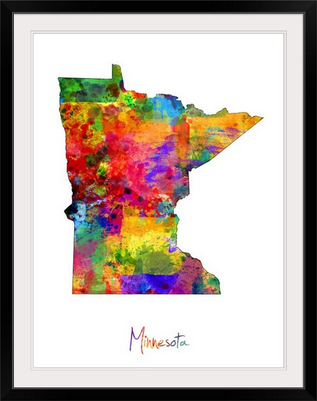 Francy «Minnesota Map» par Abarca, impression, Cadre noir, H 24 po x l 20 po x P 1 po