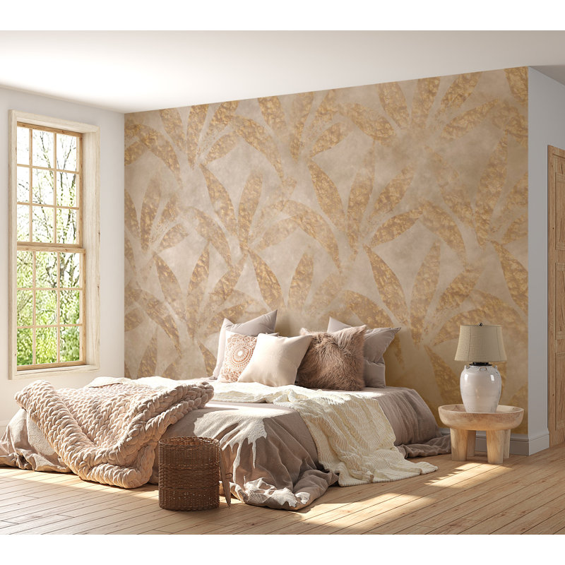 Murale botanique pelez et collez - feuilles et or, L 40,92 po x l 57 po