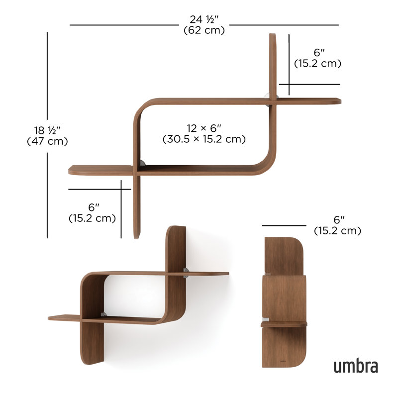 Elias Light Walnut Rubberwood Modern Wall Shelf