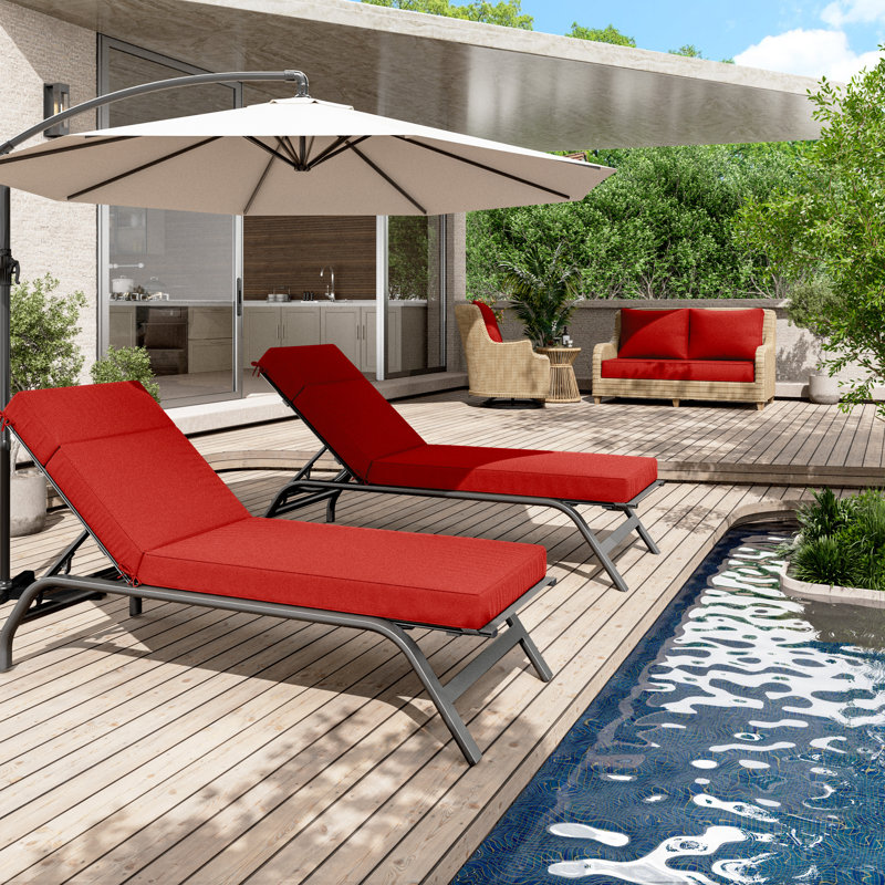 Coussin de chaise longue d'extérieur - Résistant aux intempéries, réversible, confort moelleux, L 26 po x P 80 po