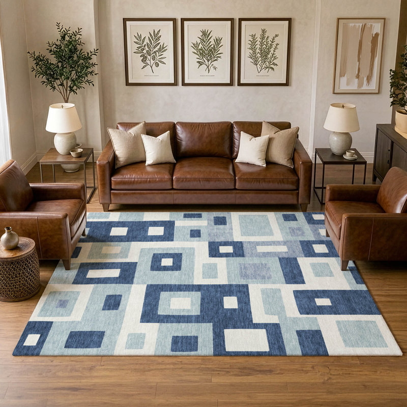 Geometric Indoor / Outdoor Rug, Bleu, 10 pi x 14 pi