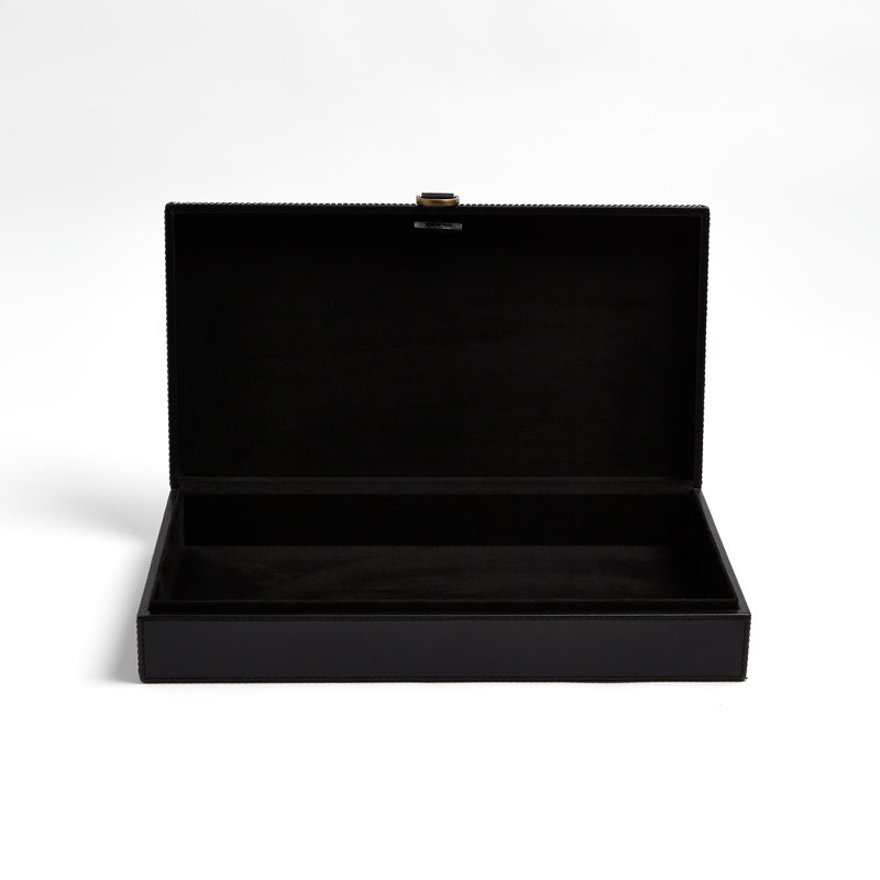 Marbled Leather D Ring Box, 3.25" H x 7.5" W x 13" D, Black