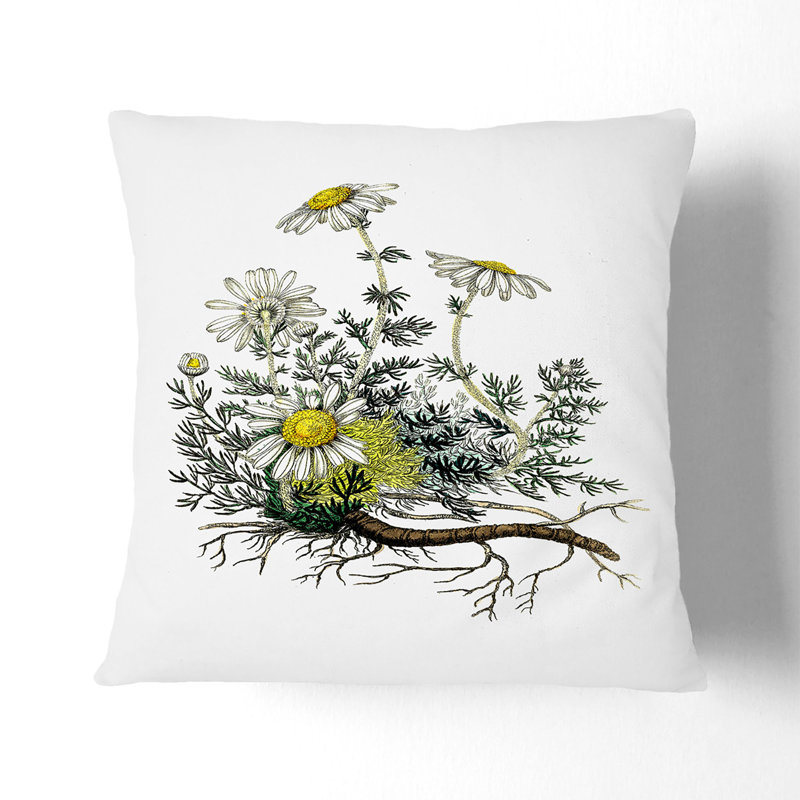 Floral Square Cushion, 55cm H x 55cm W x 20cm D, White