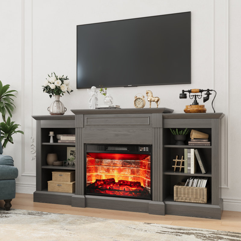 Meuble télé 64,7 po avec foyer électrique 64,7 po Industria, avec tablettes ouvertes pour le salon ou la chambre à coucher