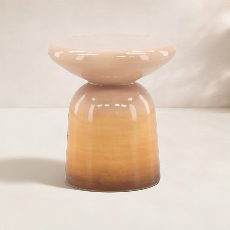 Marcellus Lightweight Concrete Outdoor End Table, Faux Travertine, Orange Ombre