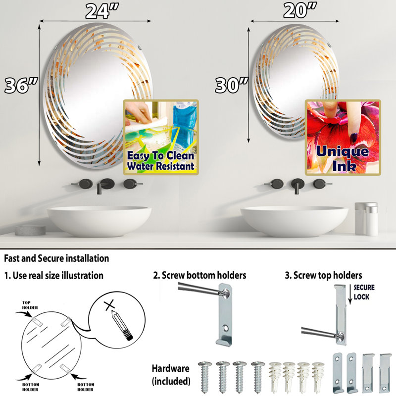 Miroir mural spirale doré et or dans le vent II - MIR114788-Ovale, L 20 po x H 30 po
