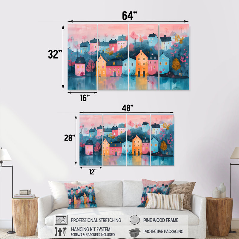 Scandinavian Nordic Style Homes In The City II - Ensemble de décorations murales scandinaves, H 32 po x l 64 po