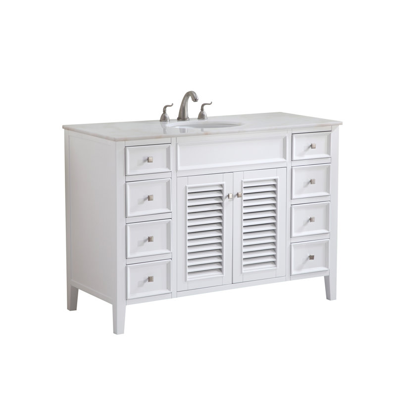 Watkinsville 48'' Single Bathroom Vanity with Engineered Marble Top, Antique White, Ivory White