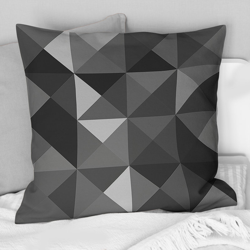 Gris, noir, triangles géométriques modernes I - coussin décoratif moderne, H 16 po x l 16 po