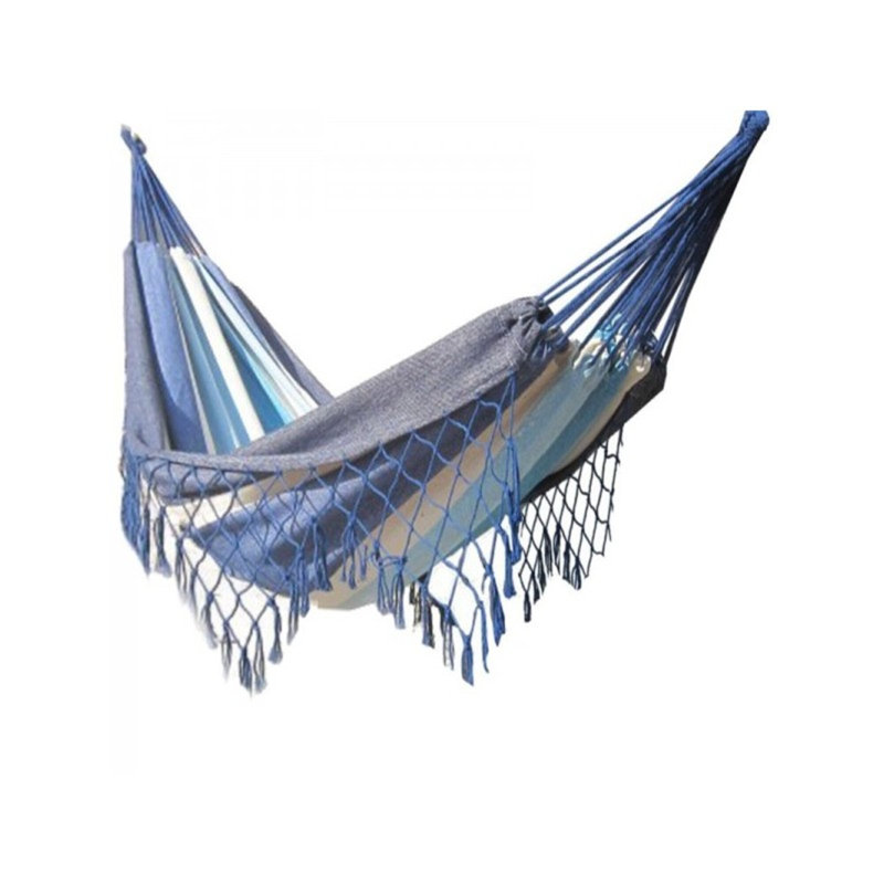 Leatham Double Classic Hammock with Stand, Blue/Ecru