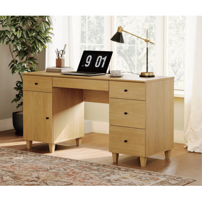 58" Executive Desk With 4 Drawers And 1 Door, Modern Farmhouse Home Office Computer Table With Charging Station, Keyboard Tray by Ophelia & Co.
