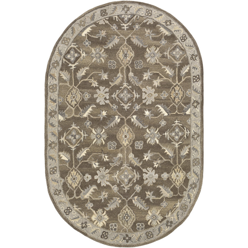 Soho Hand Tufted Wool Floral Indoor Rug, Oval 6' x 9'