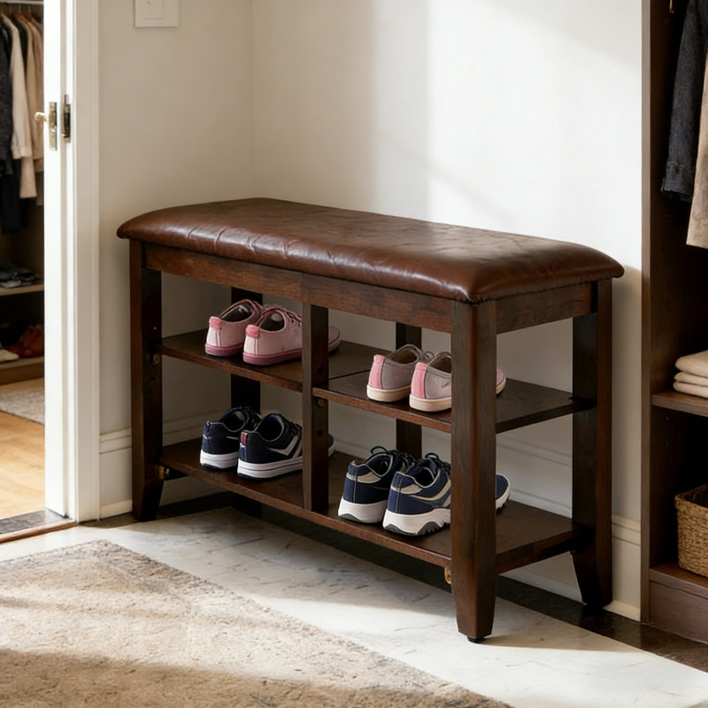 Adjustable Two-Tier Shoe Storage Bench, 16.5" H x 23.8" W x 12" D