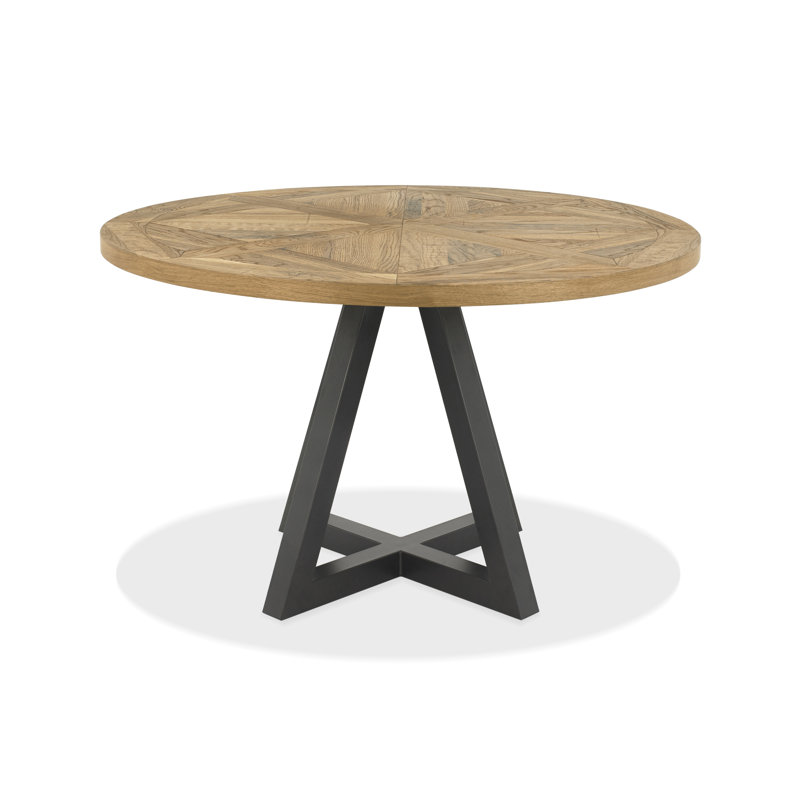 Rustic Oak and Peppercorn Cicrular Dining Table-and-4-Upholstered Arm Chair Quilted With Diamond Stitched Pattern and Sand Black Finish Velvet Fabric (Pair)