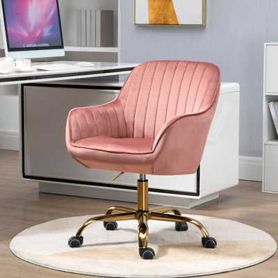 Chaise pivotante en velours 360 ° avec dossier haut, chaise de travail réglable avec base dorée