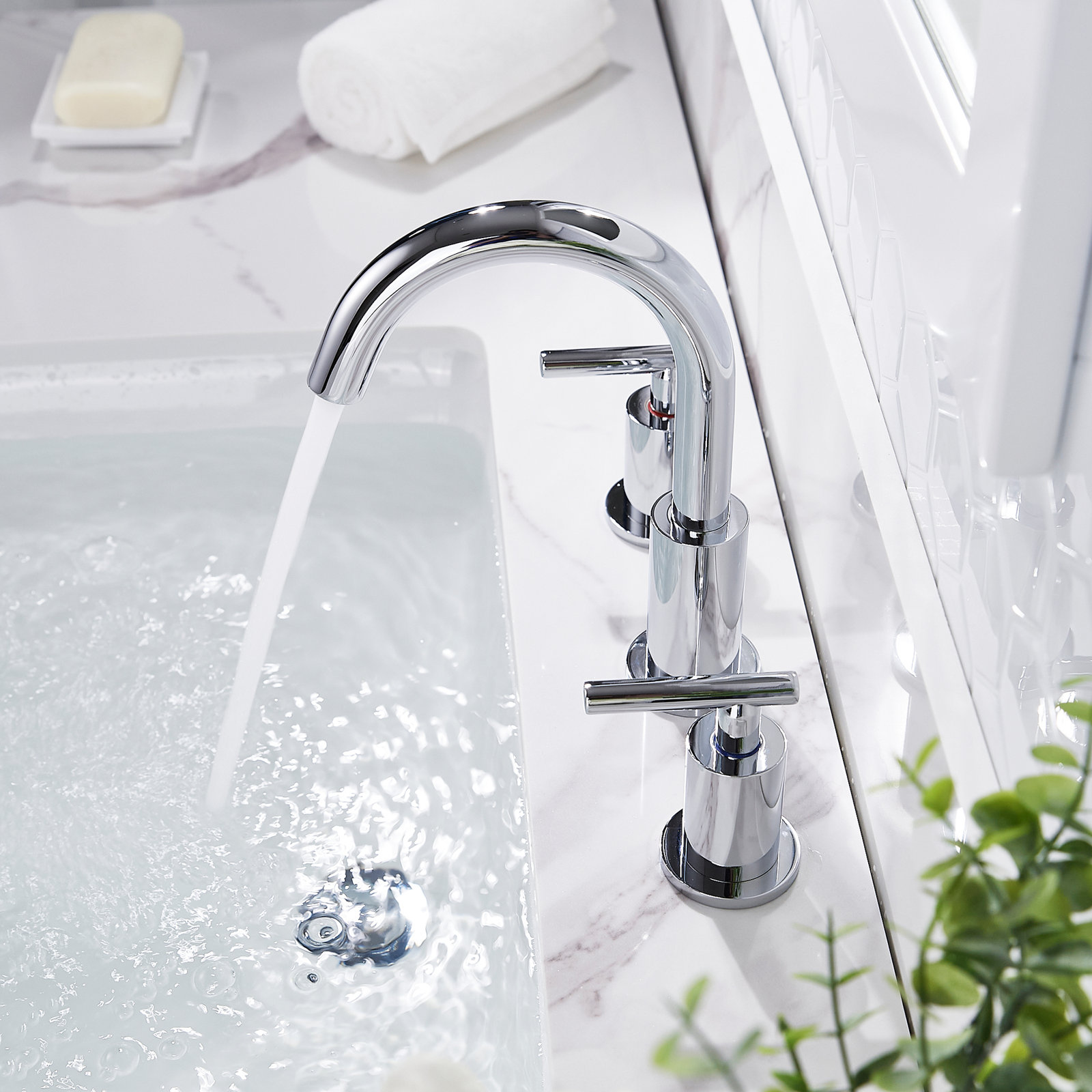 FORIOUS Celestine Widespread Faucet 2-Handle Bathroom Faucet With Drain Assembly 2.0, Chrome