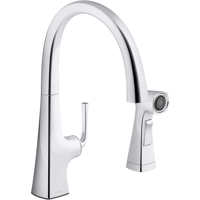 Graze Kitchen Sink Swing Spout Faucet With Sidespray, Polished Chrome