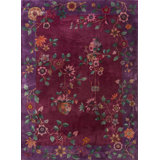 Hand Knotted Pile 1920s Antique Rectangle Wool Coral / Salmon Pink Rug