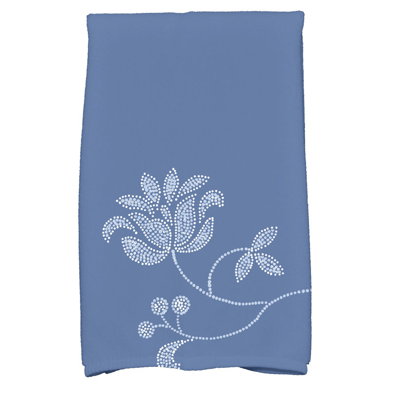Single Bloom Poly Twill Tea Towel, Navy Blue