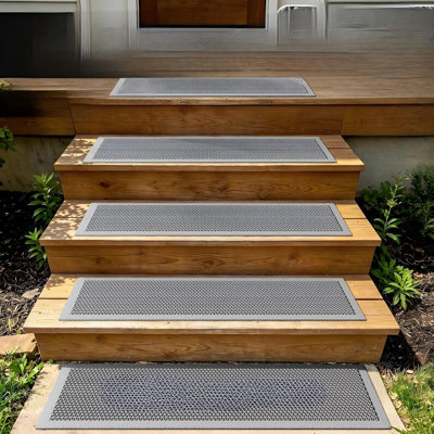 Stairs Treads for Wooden Non Slip Step Outdoor Mat, PVC Rubber-Like Stair Treads Self Draining Carpeted Stair Covers, Duty Resistant Exterior Mat for Wood Stairs Fast Water Flow, 5PCS, Grey