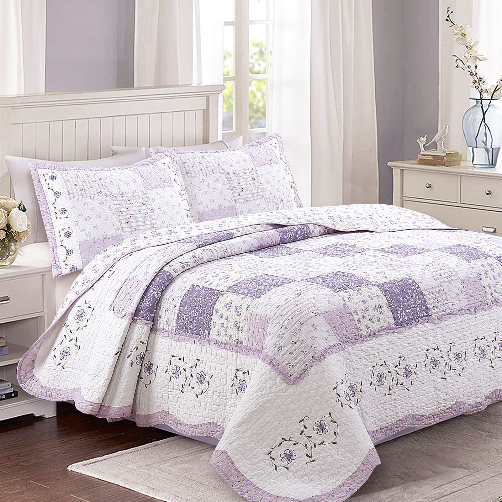 Cozy Line Home Fashion Love of Lilac Reversible Quilt Set & Reviews | Wayfair