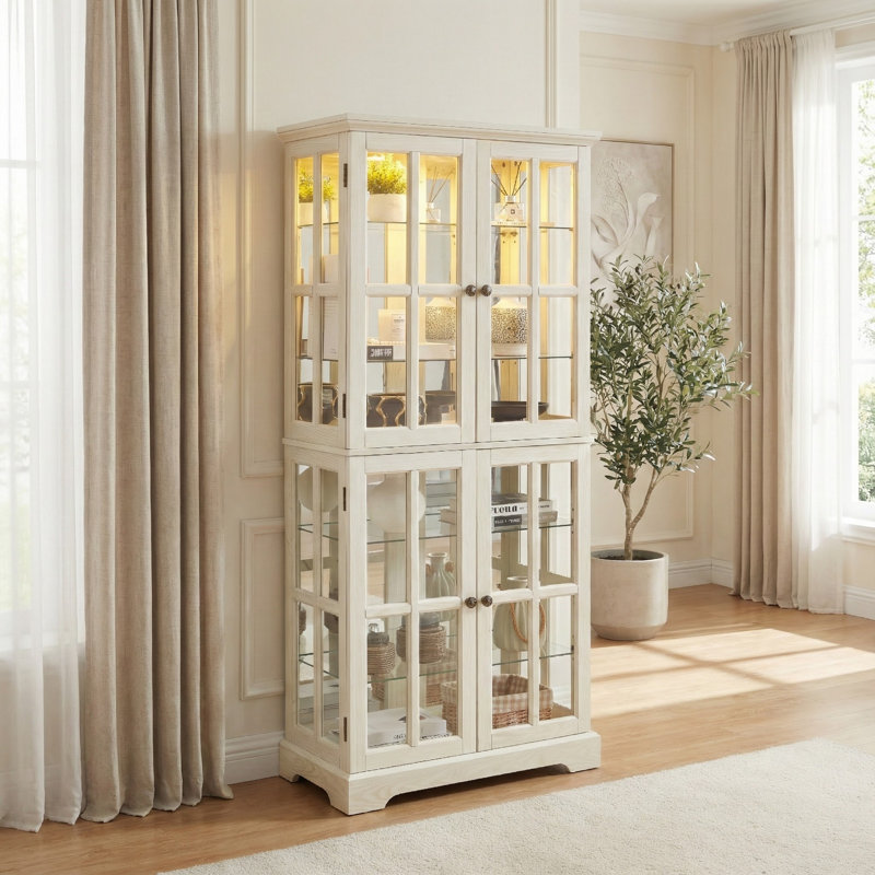 Vaisselier blanc avec portes en verre, Blanc