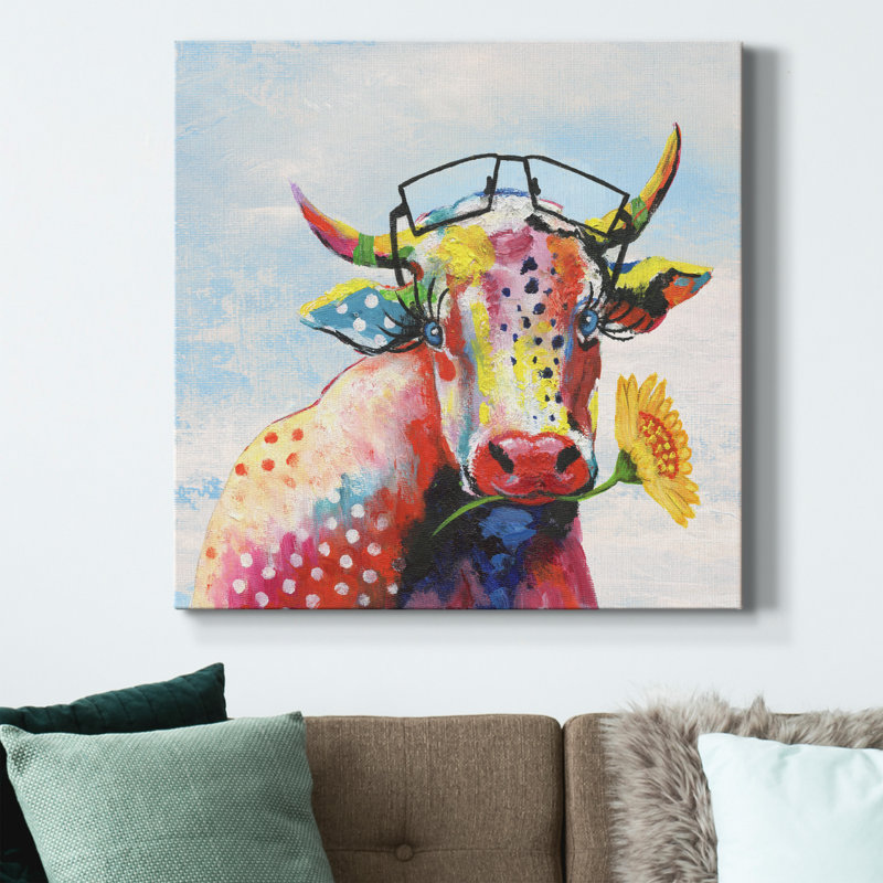 " Groovy Cow And Sky ", 40" H x 40" W x 1" D