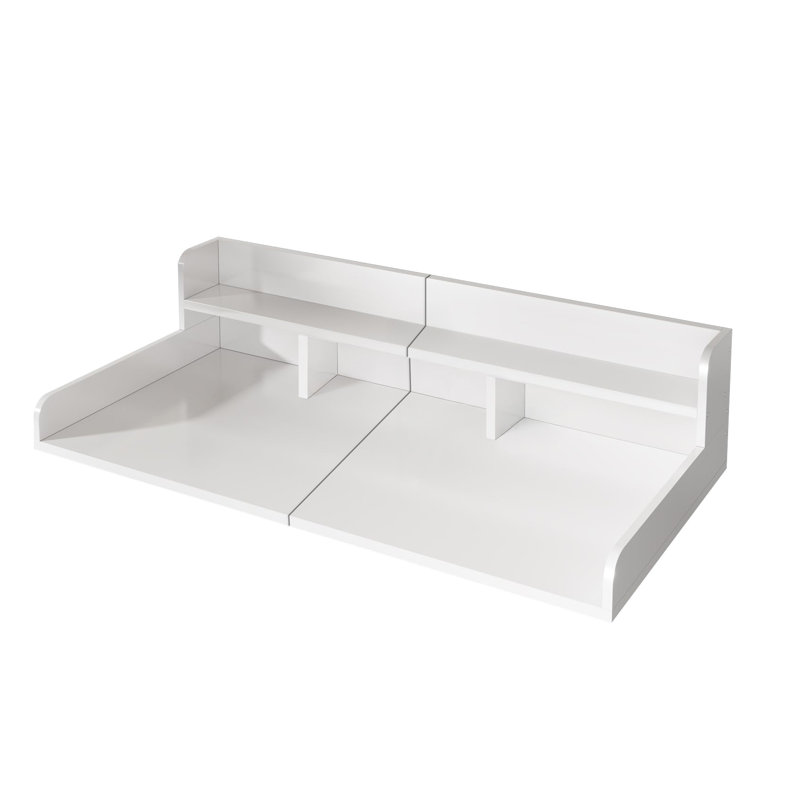 Comptoir de laveuse-sécheuse 54 pouces avec patins antidérapants - Organisateur de rangement pour salle de lavage à double couche, plateau de rangement en panneau de fibres à densité moyenne imperméable avec rebord pour l'organisation de la salle de lavage (blanc)