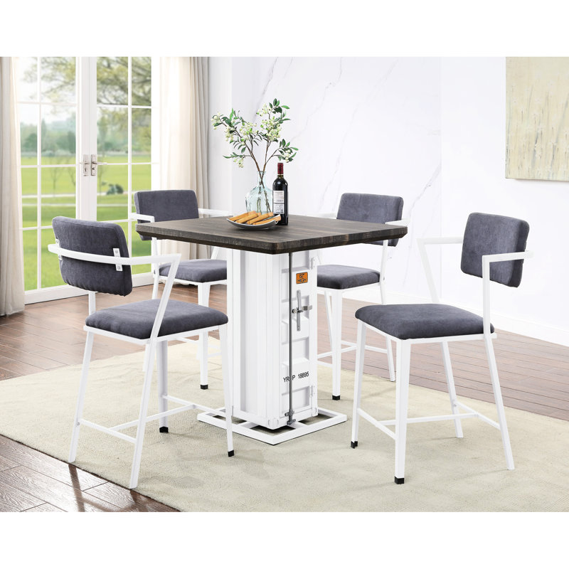 2 Grey And White Counter Height Chair - Iron Frame, Soft Fabric Padding, Ergonomic For Relaxing In Dining Room Chairs ( Of 2) Padded, Construction, Comfortable Seat, Back Support Daily Use Area
