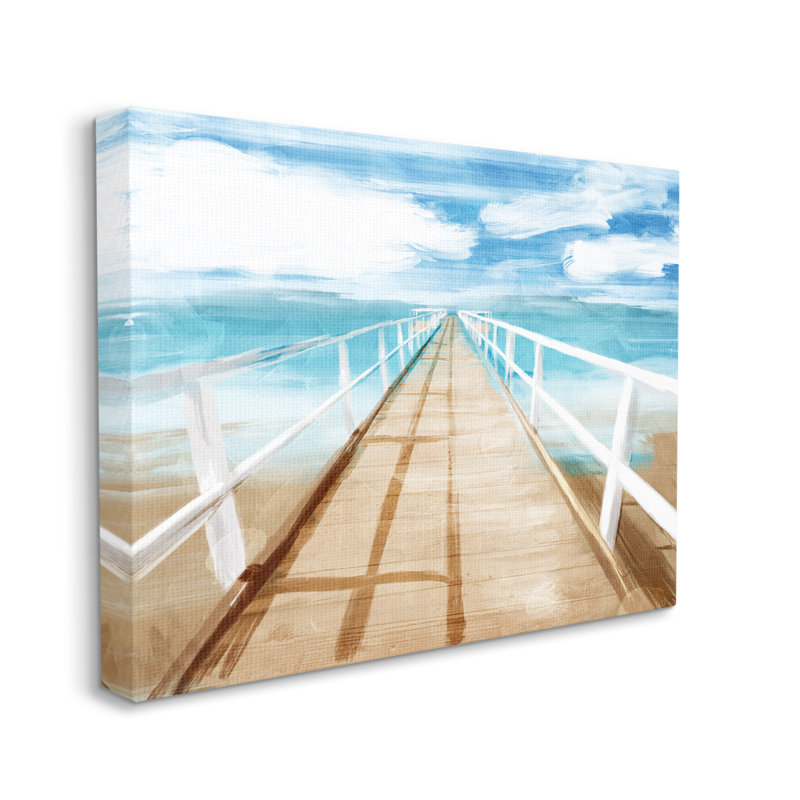 «Docks Out To Ocean Horizon Contemporary Beach Scene» par Milli Villa - peinture sur toile, H 20 po x l 16 po, Toile tendue